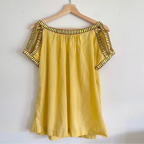 Pia Pauro Neon Beaded Embroidered Tunic Short Sleeve Top in Yellow Size Xs - Picture 2 of 8